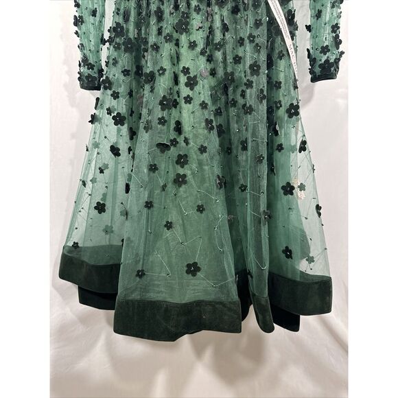 NWT Mac Duggal [ 6‎ ] Embellished Illusion Long Sleeve Fit Flare Dress  Emerald - Picture 11 of 14